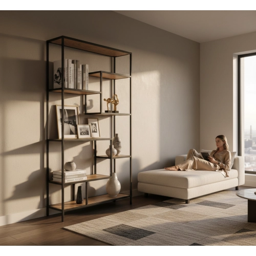 REGAŁ NA KSIĄŻKI METALOWY DREWNO LITE DĄB JESION OLCHA RNK-2